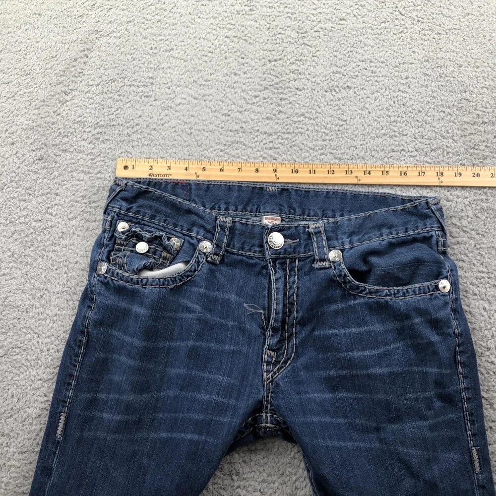 True Religion Jeans Mens 36x32 Blue Medium Wash Slim Skinny Flap Denim Pants